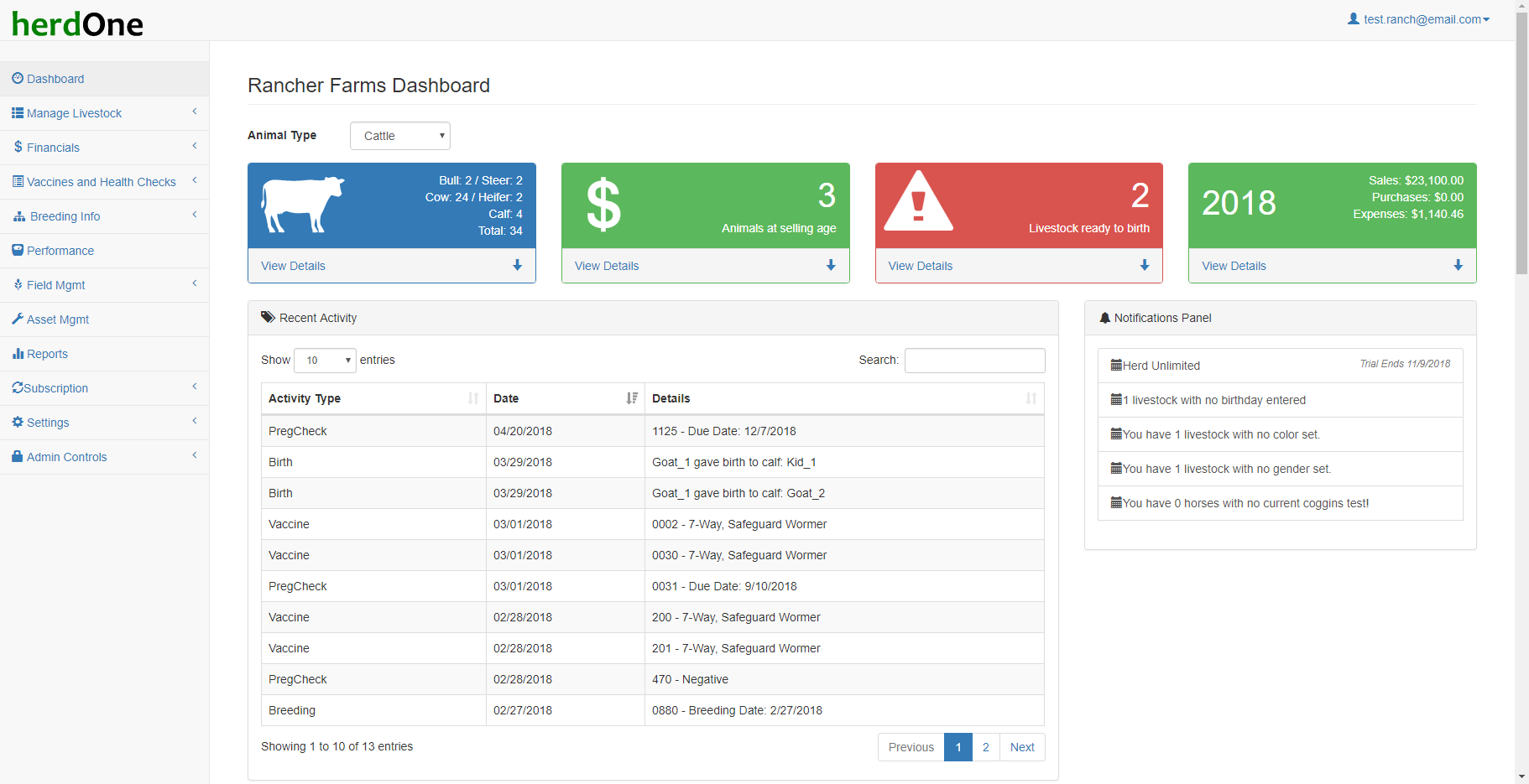 HerdOne Dashboard